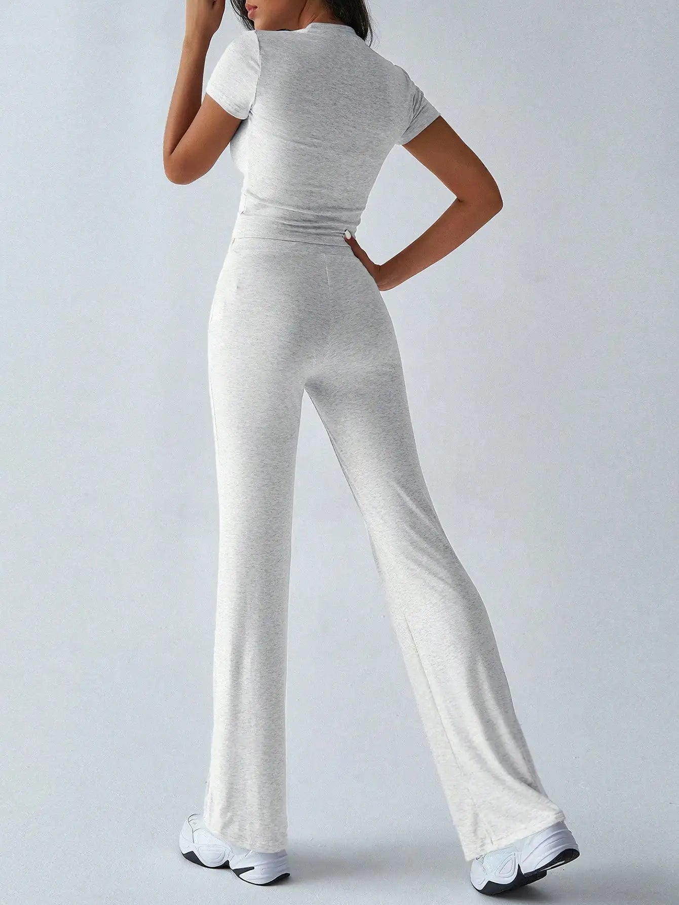 Women's 2-Piece Solid Color Short Sleeve Crop Top & Straight Leg Jogger Pants Set