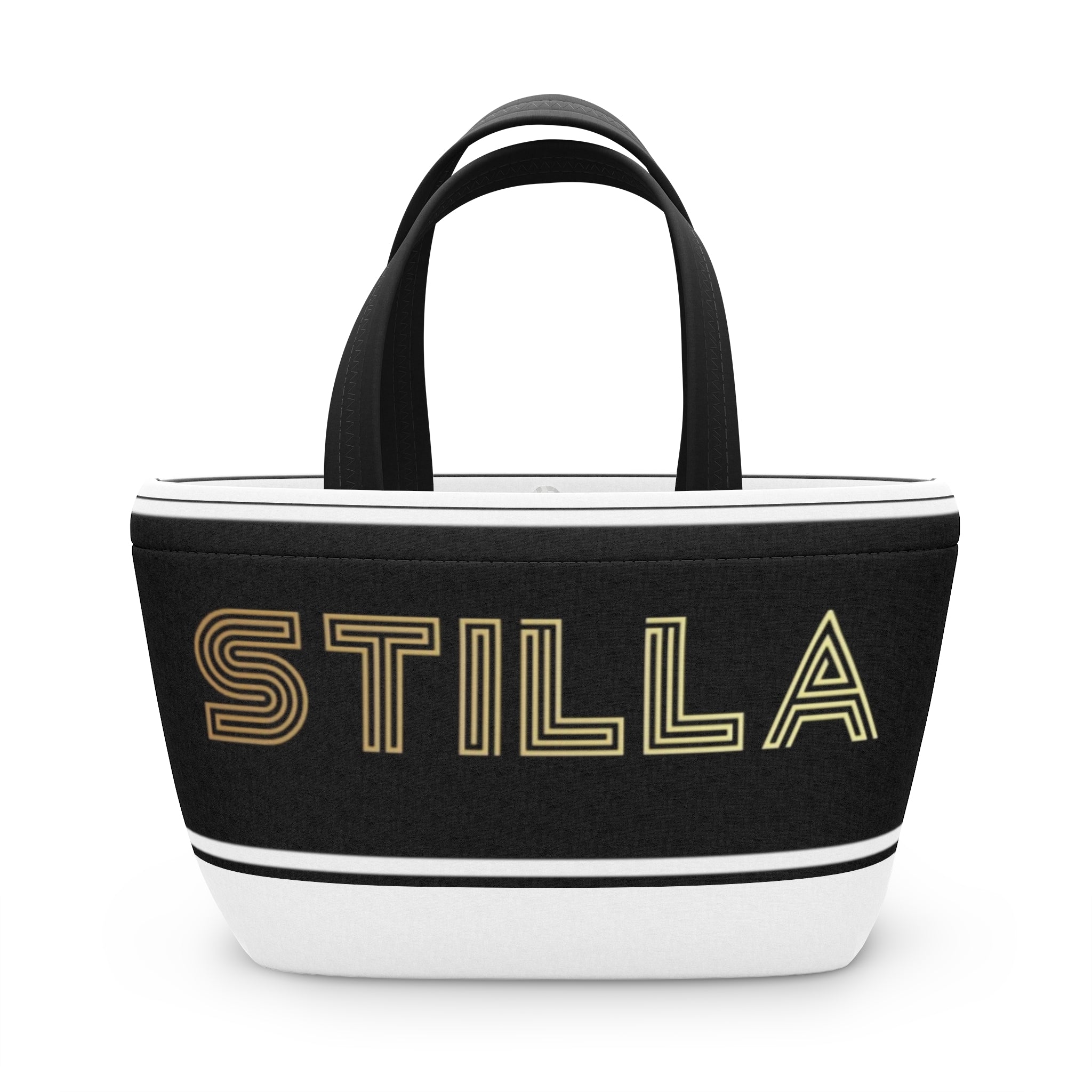 Stilla Retro Stripe Lunch Bag — Insulated Black & Gold Tote