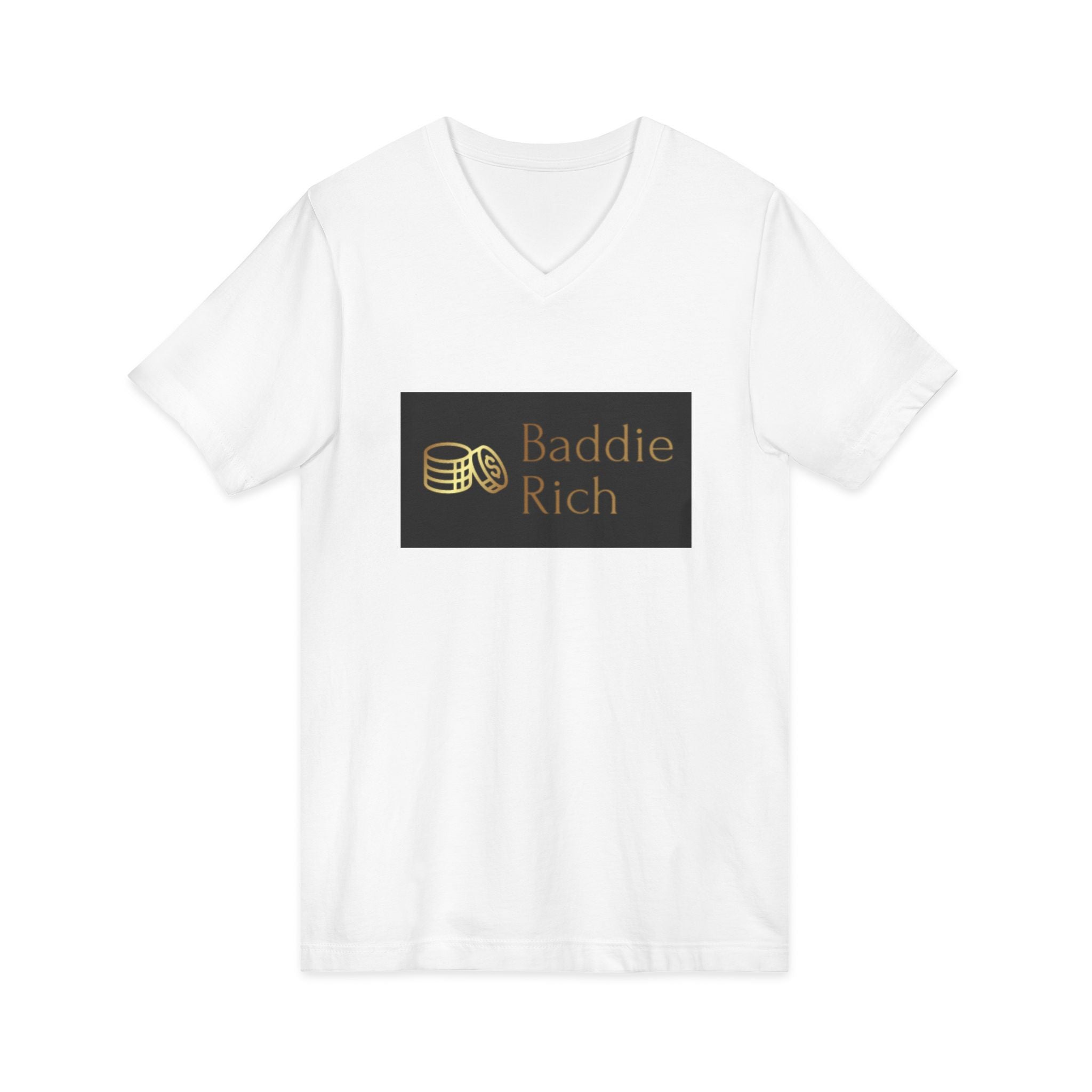Baddie Rich V-Neck Tee — Gold Script Money Graphic