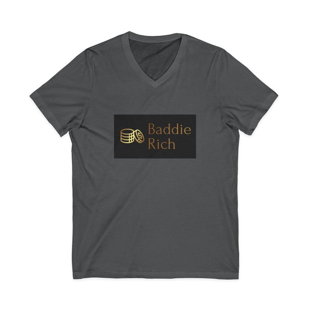 Baddie Rich V-Neck Tee — Gold Script Money Graphic