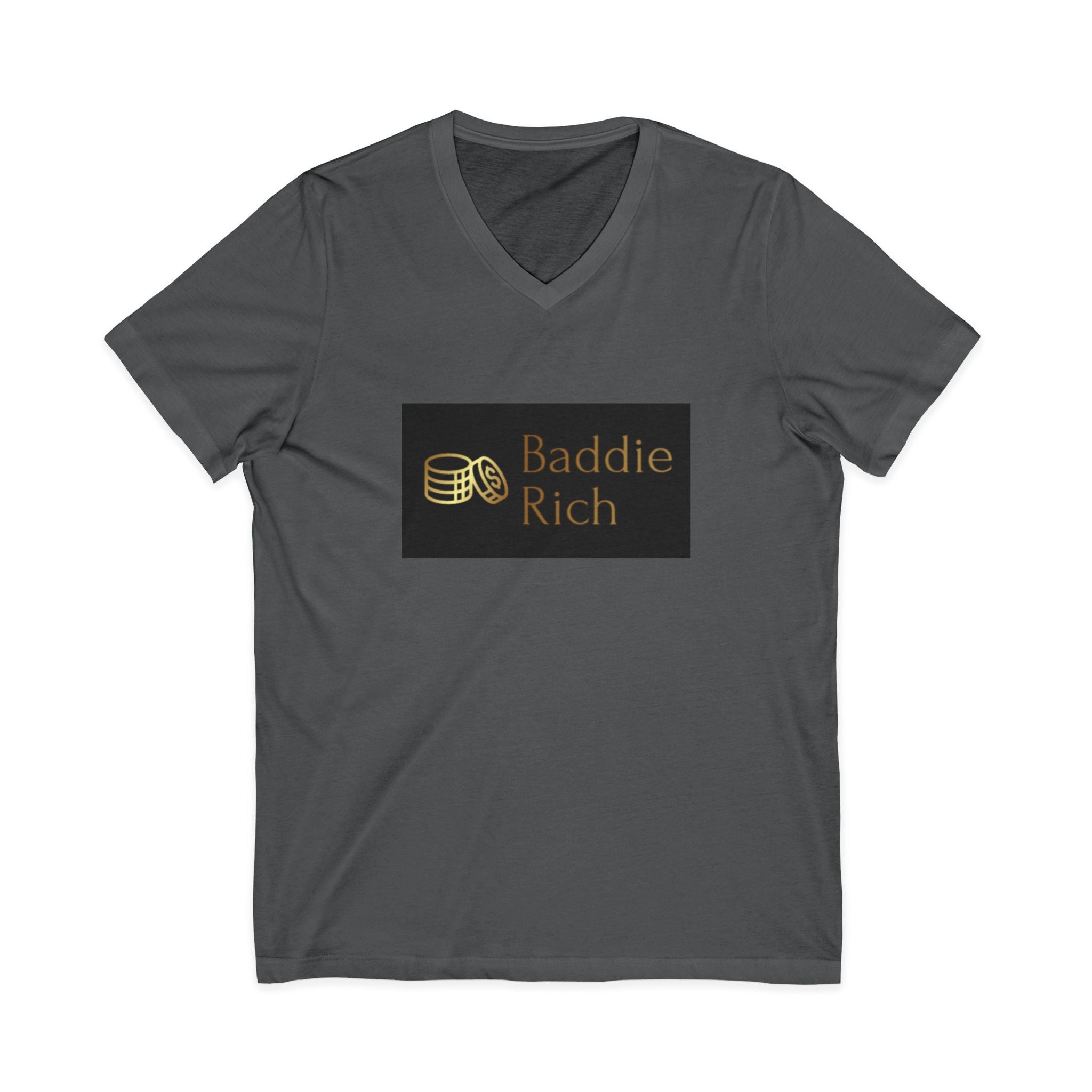 Baddie Rich V-Neck Tee — Gold Script Money Graphic