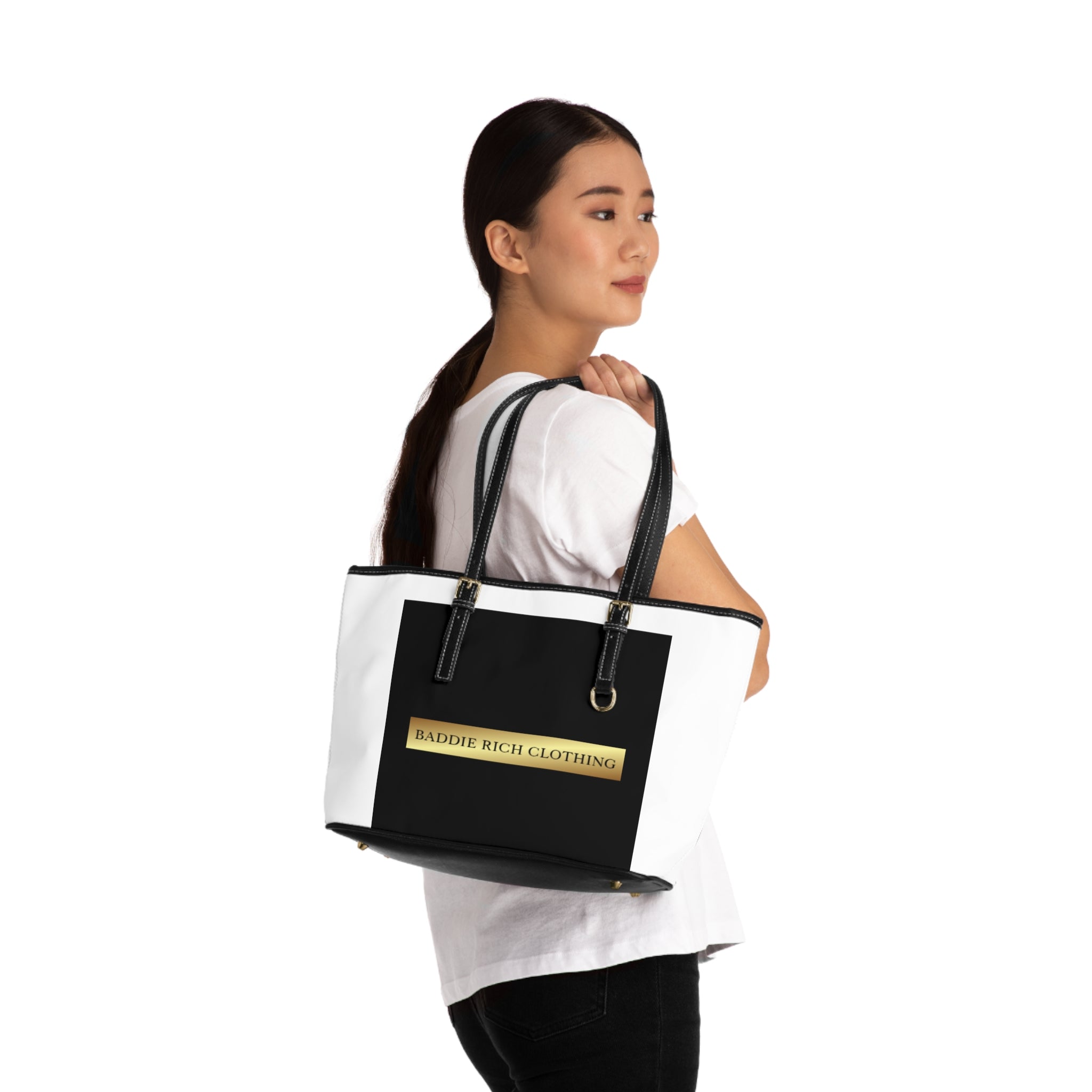 Baddie Rich PU Leather Shoulder Bag – Chic Black & Gold Tote