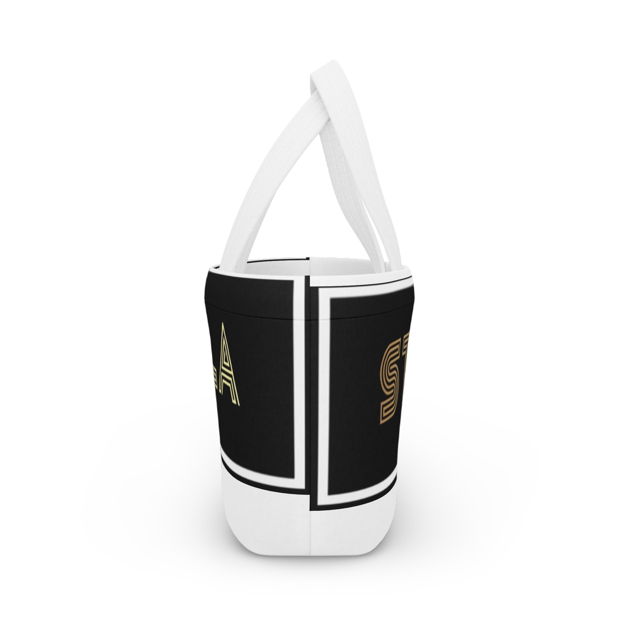 Stilla Retro Stripe Lunch Bag — Insulated Black & Gold Tote