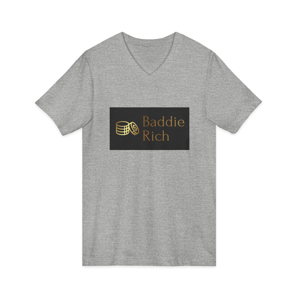 Baddie Rich V-Neck Tee — Gold Script Money Graphic
