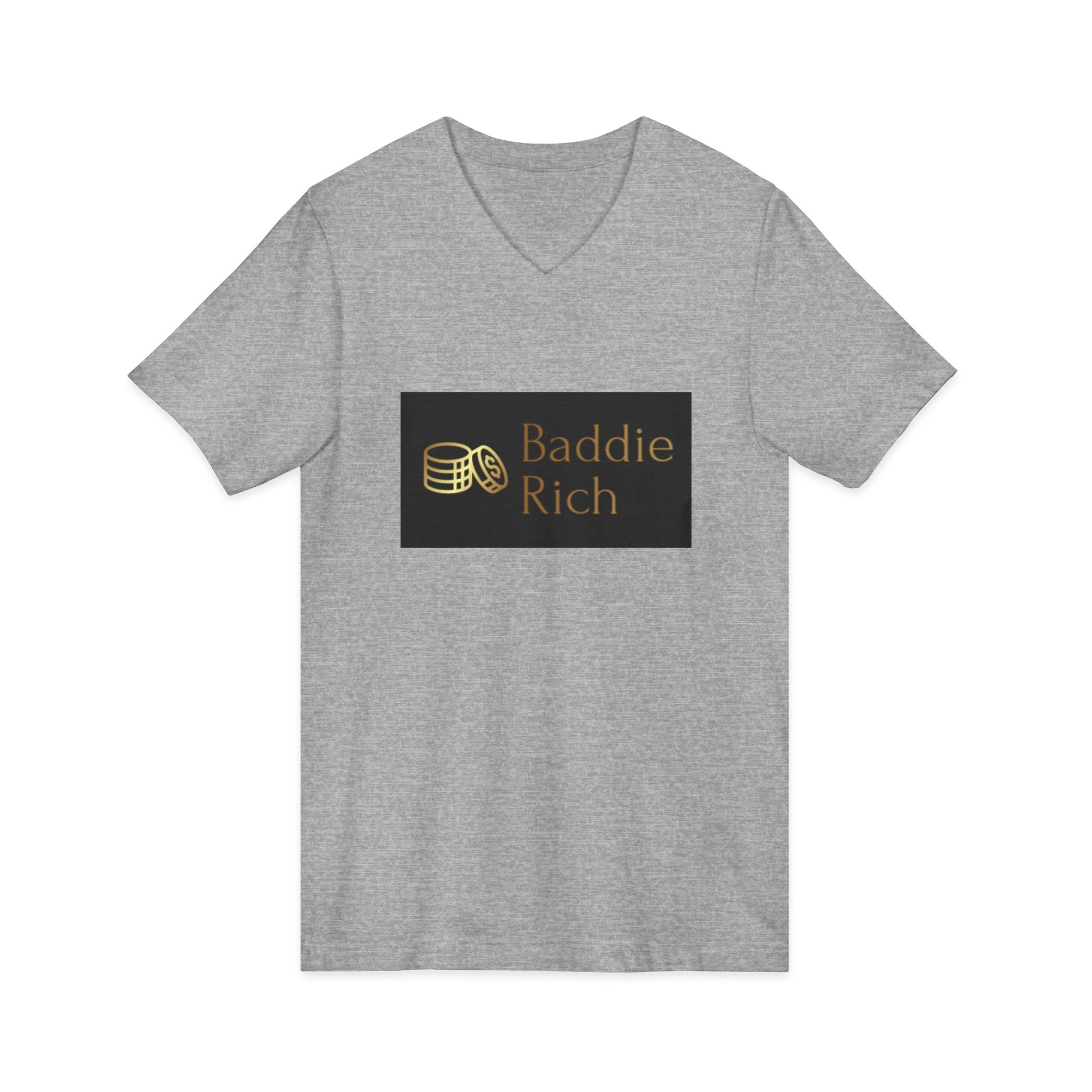 Baddie Rich V-Neck Tee — Gold Script Money Graphic