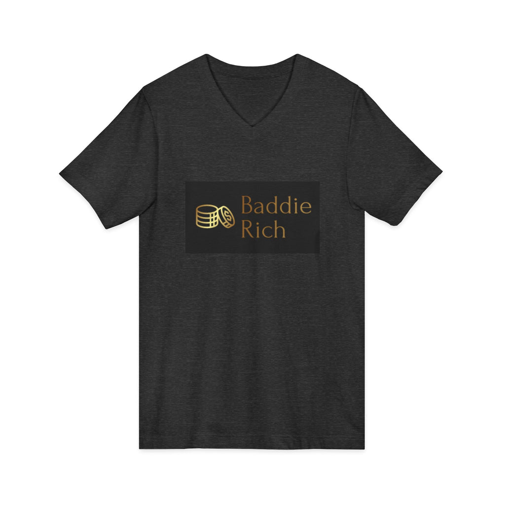 Baddie Rich V-Neck Tee — Gold Script Money Graphic
