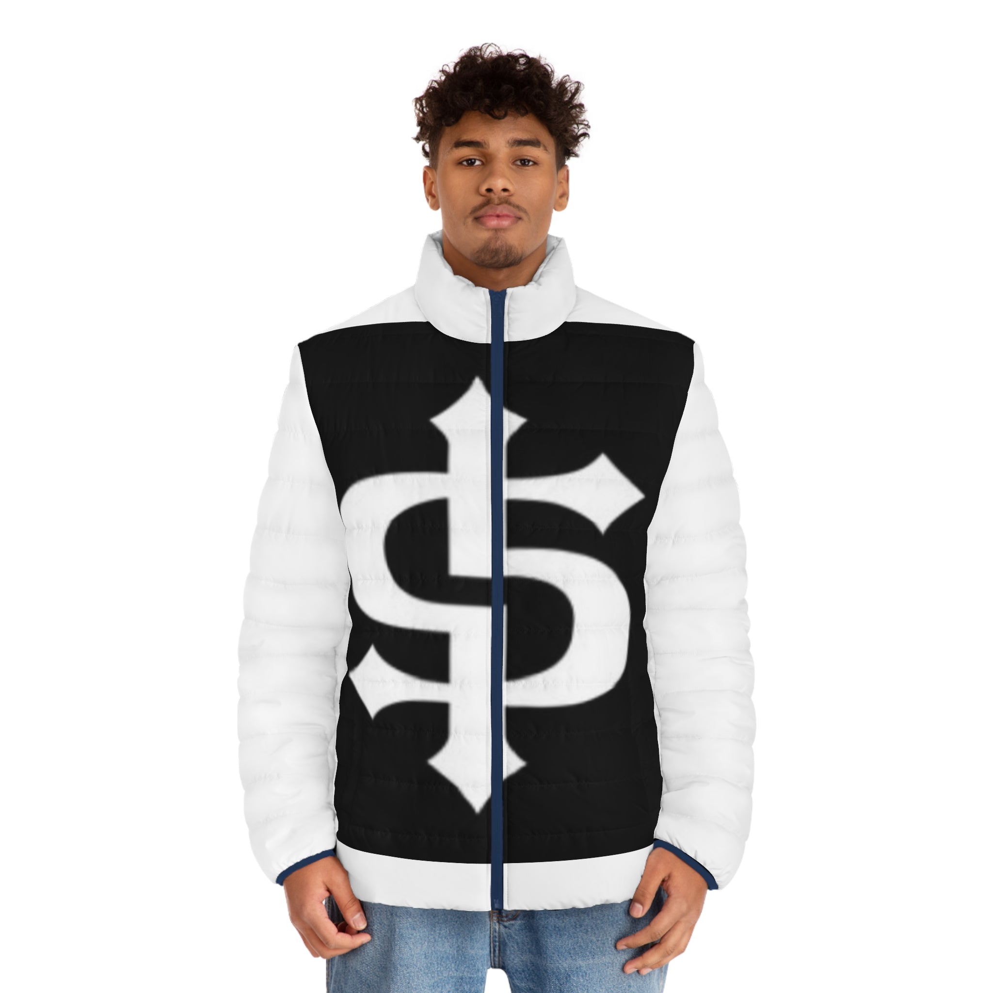 Men's Puffer Jacket — Bold Monogram S Logo Winter Coat