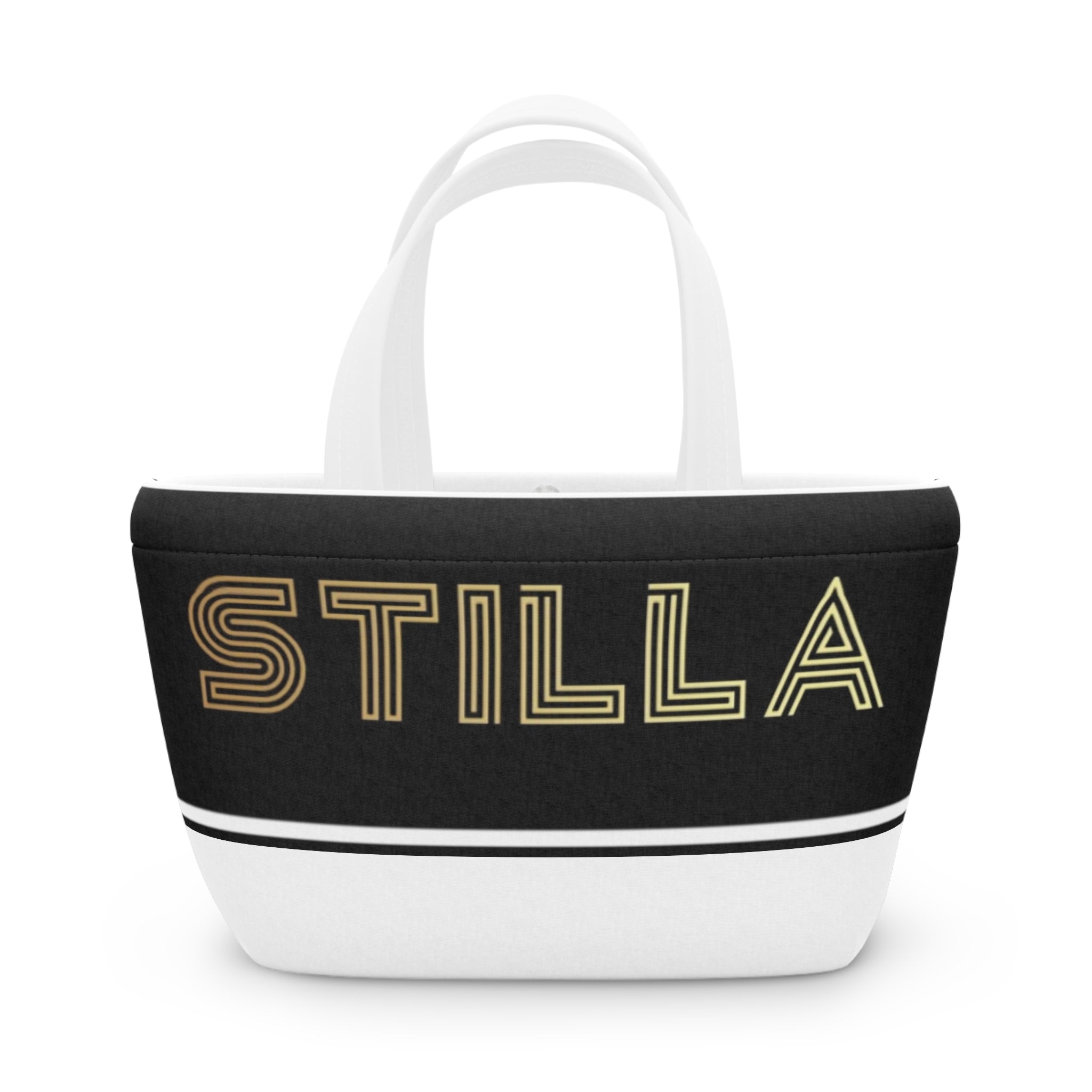 Stilla Retro Stripe Lunch Bag — Insulated Black & Gold Tote