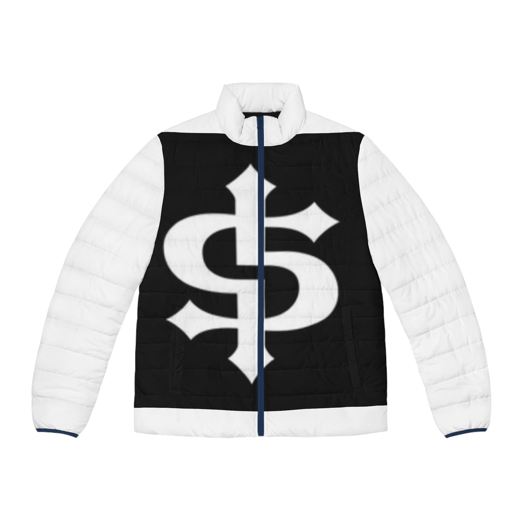 Men's Puffer Jacket — Bold Monogram S Logo Winter Coat