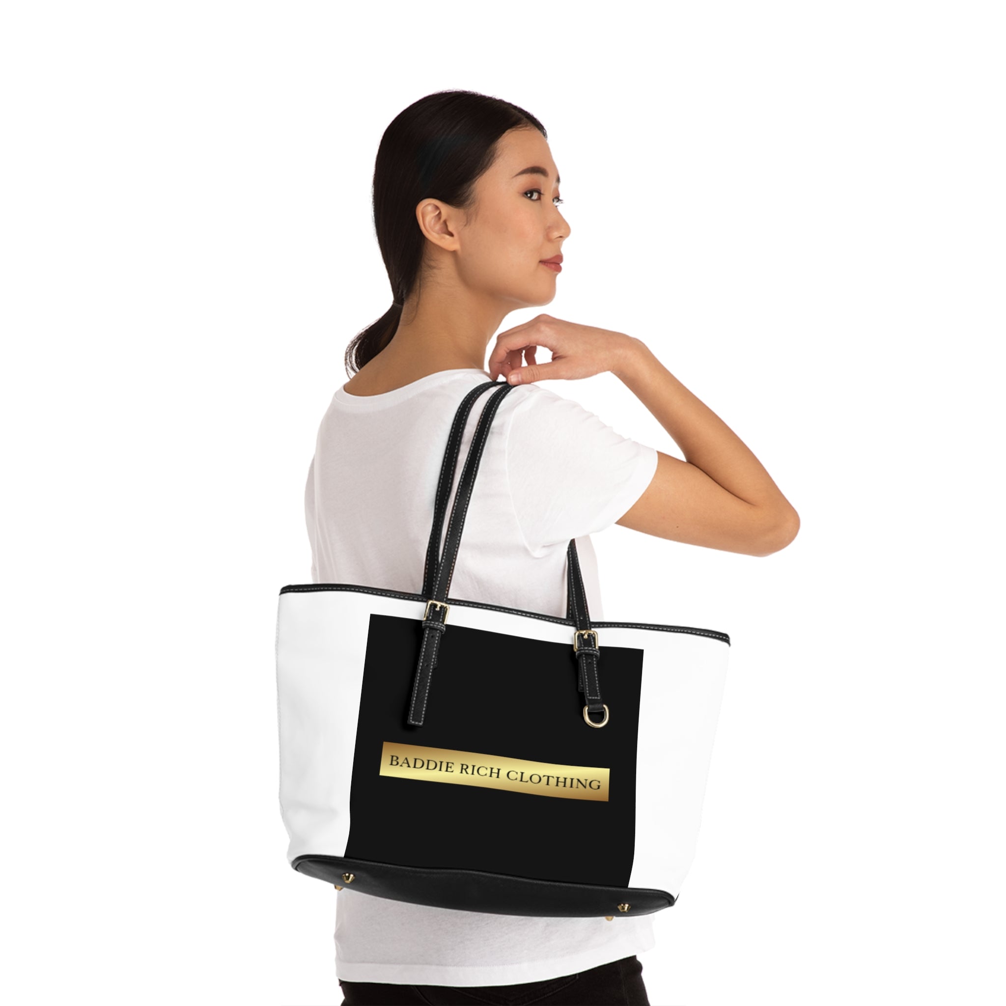 Baddie Rich PU Leather Shoulder Bag – Chic Black & Gold Tote