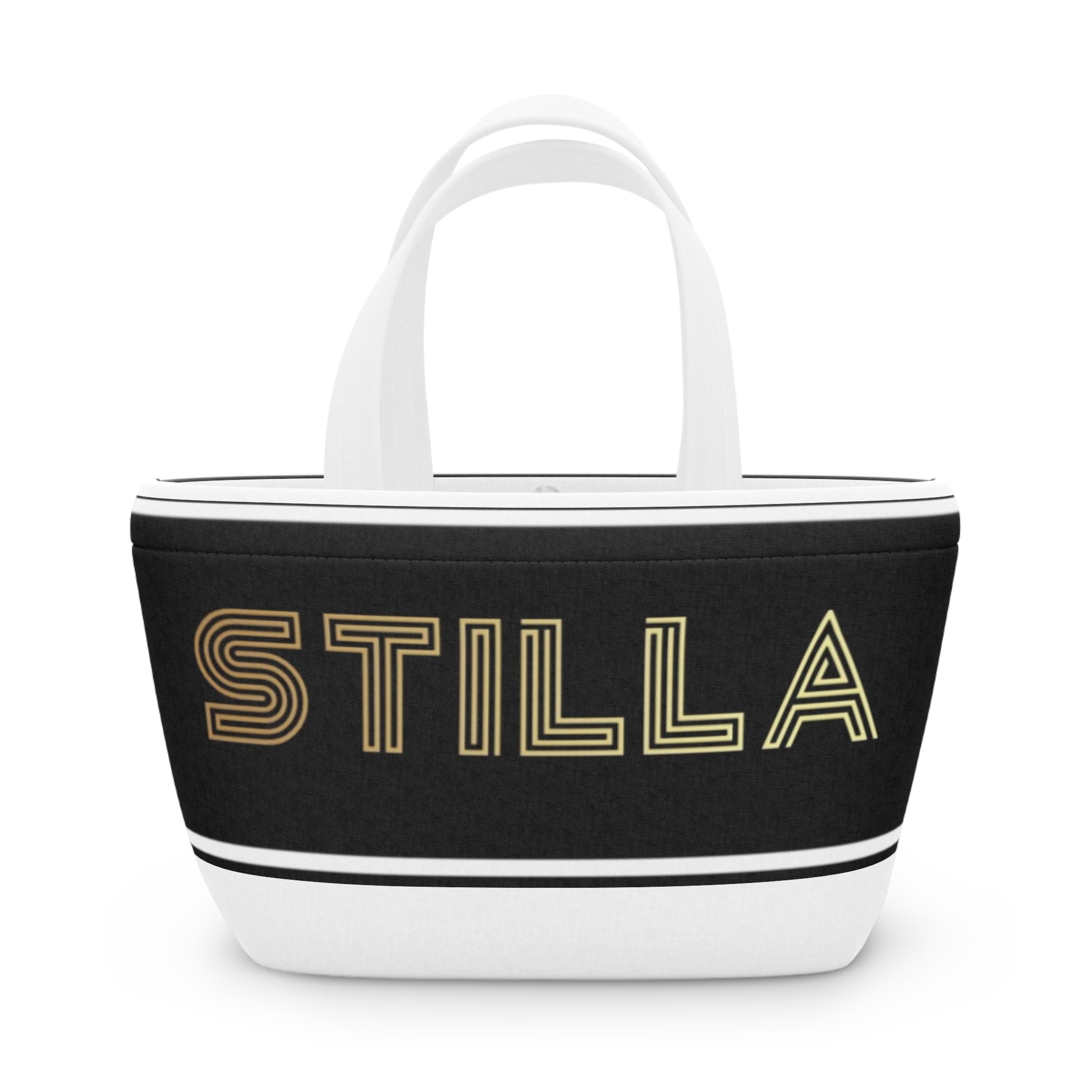 Stilla Retro Stripe Lunch Bag — Insulated Black & Gold Tote