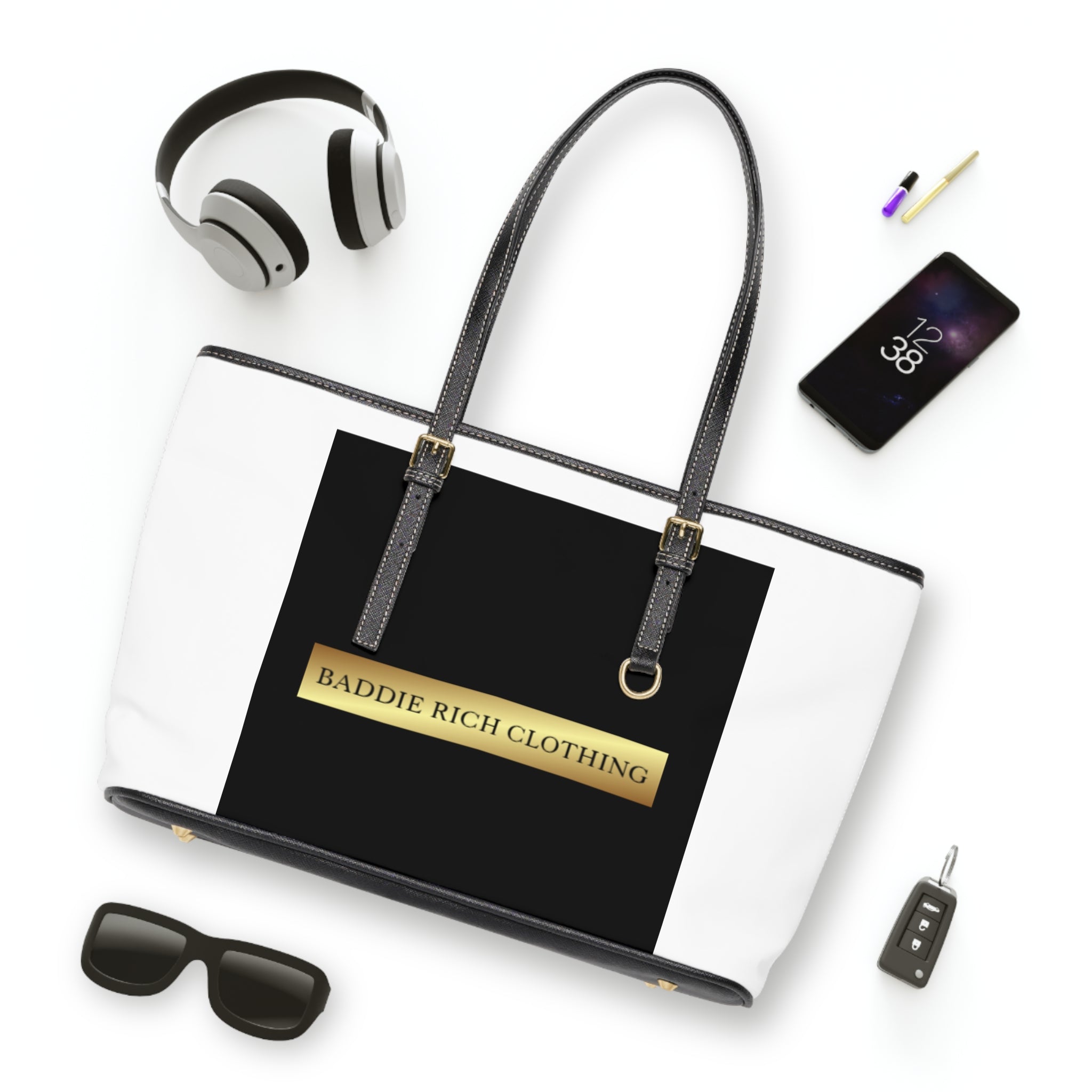 Baddie Rich PU Leather Shoulder Bag – Chic Black & Gold Tote