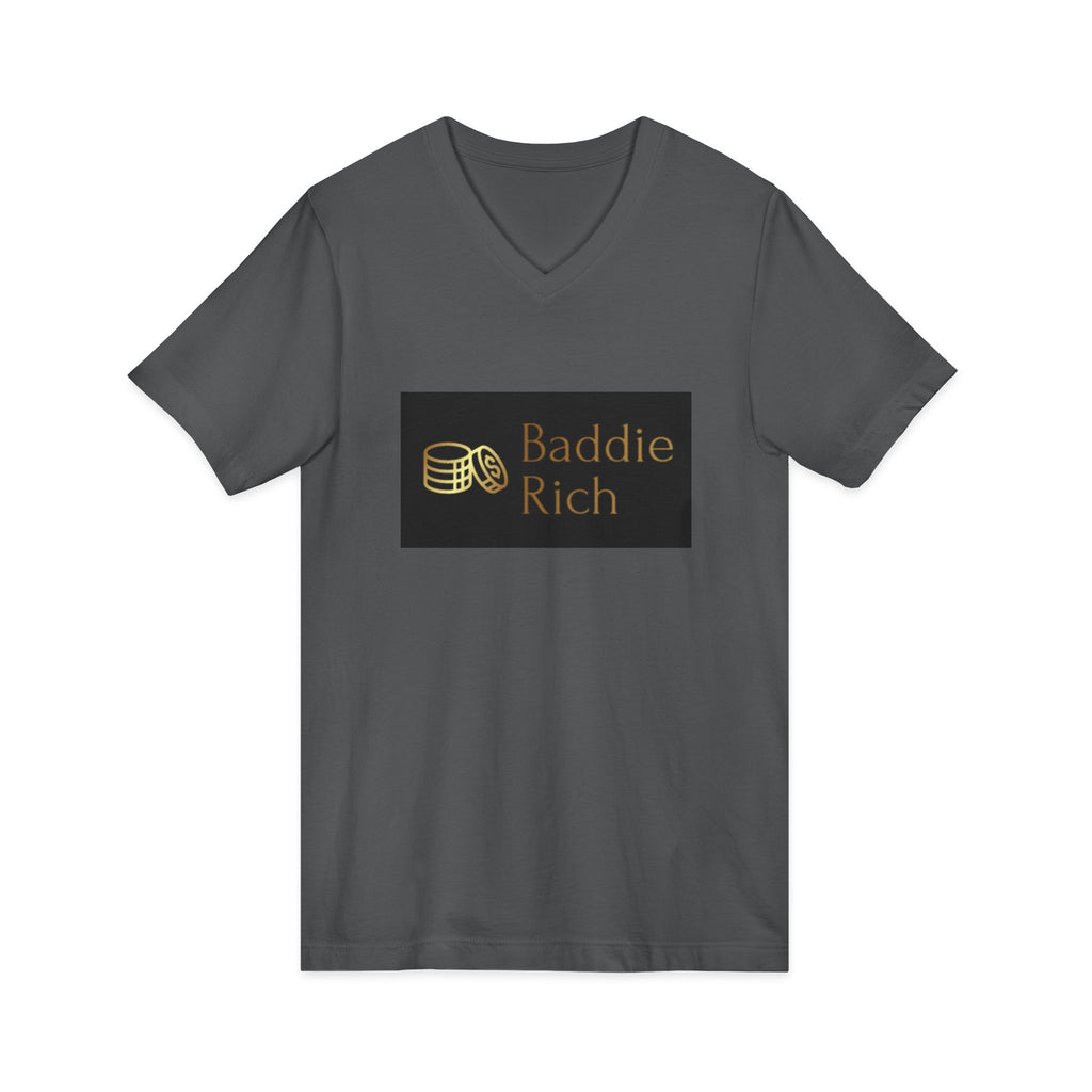 Baddie Rich V-Neck Tee — Gold Script Money Graphic