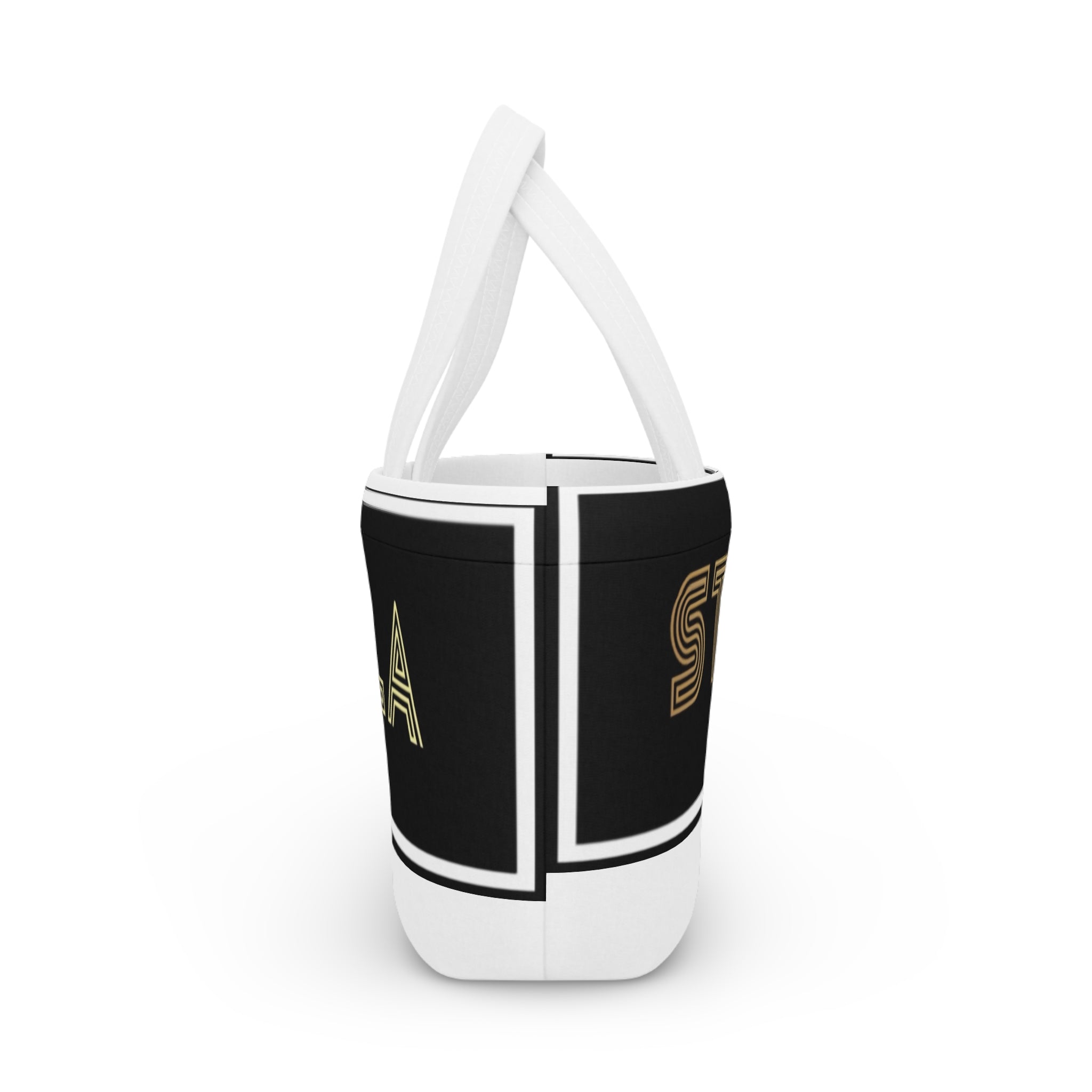 Stilla Retro Stripe Lunch Bag — Insulated Black & Gold Tote