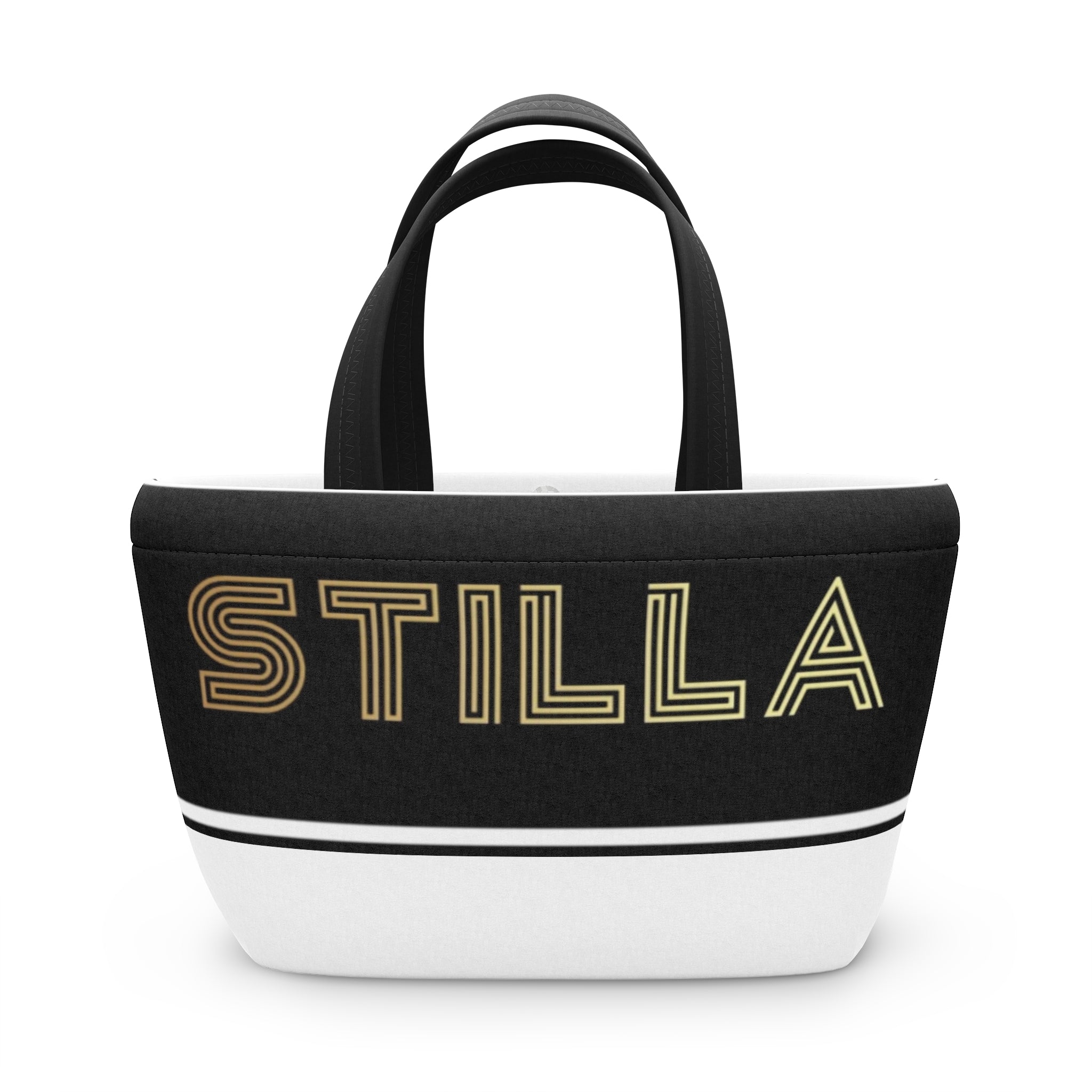Stilla Retro Stripe Lunch Bag — Insulated Black & Gold Tote