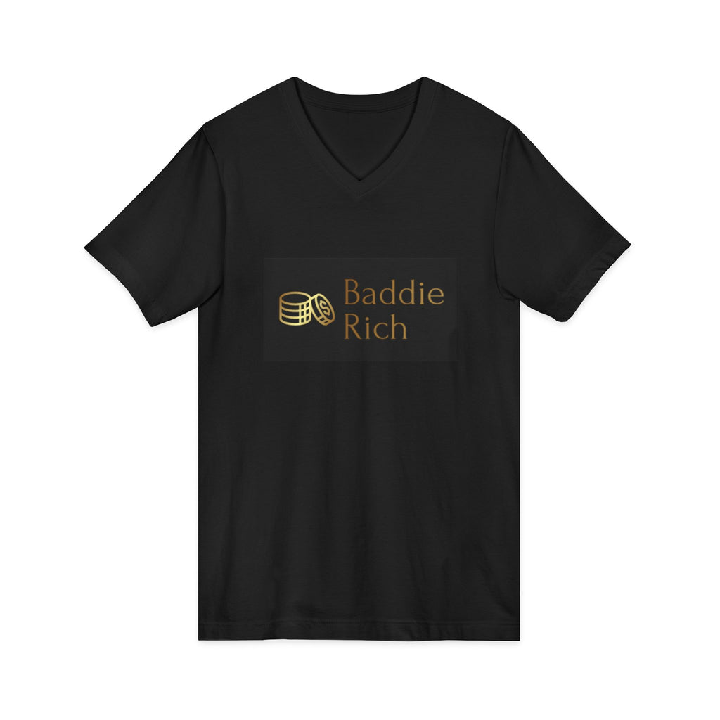 Baddie Rich V-Neck Tee — Gold Script Money Graphic