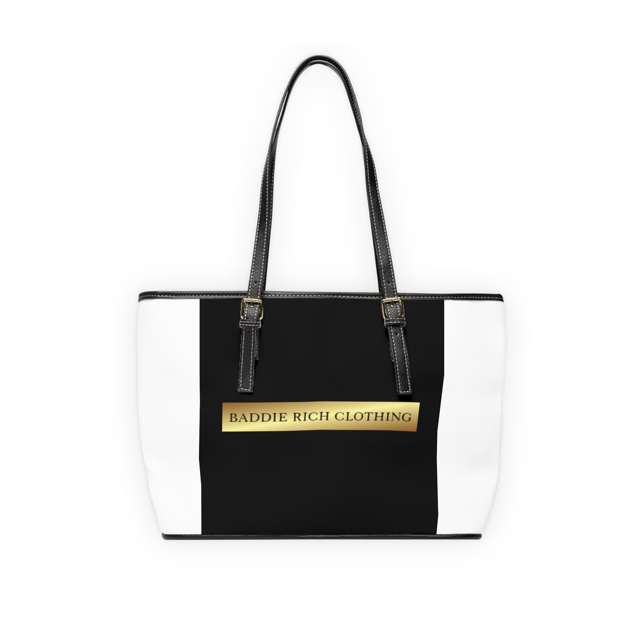 Baddie Rich PU Leather Shoulder Bag – Chic Black & Gold Tote