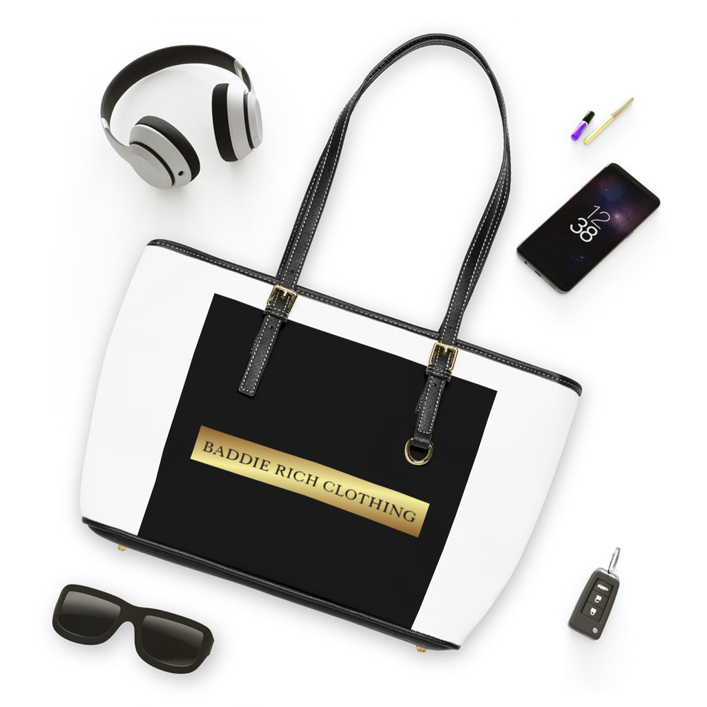 Baddie Rich PU Leather Shoulder Bag – Chic Black & Gold Tote